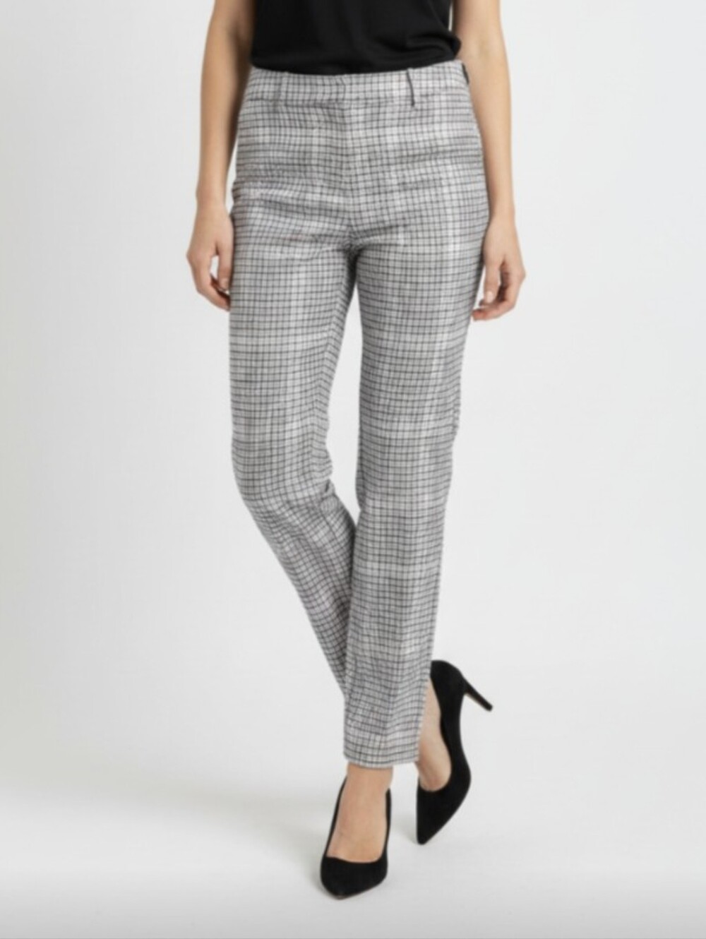 NWT! NEW YORK & CO! BLACK, WHITE, TAN & PEACH PLAID STRAIGHT LEG TROUSERS! SZ 0